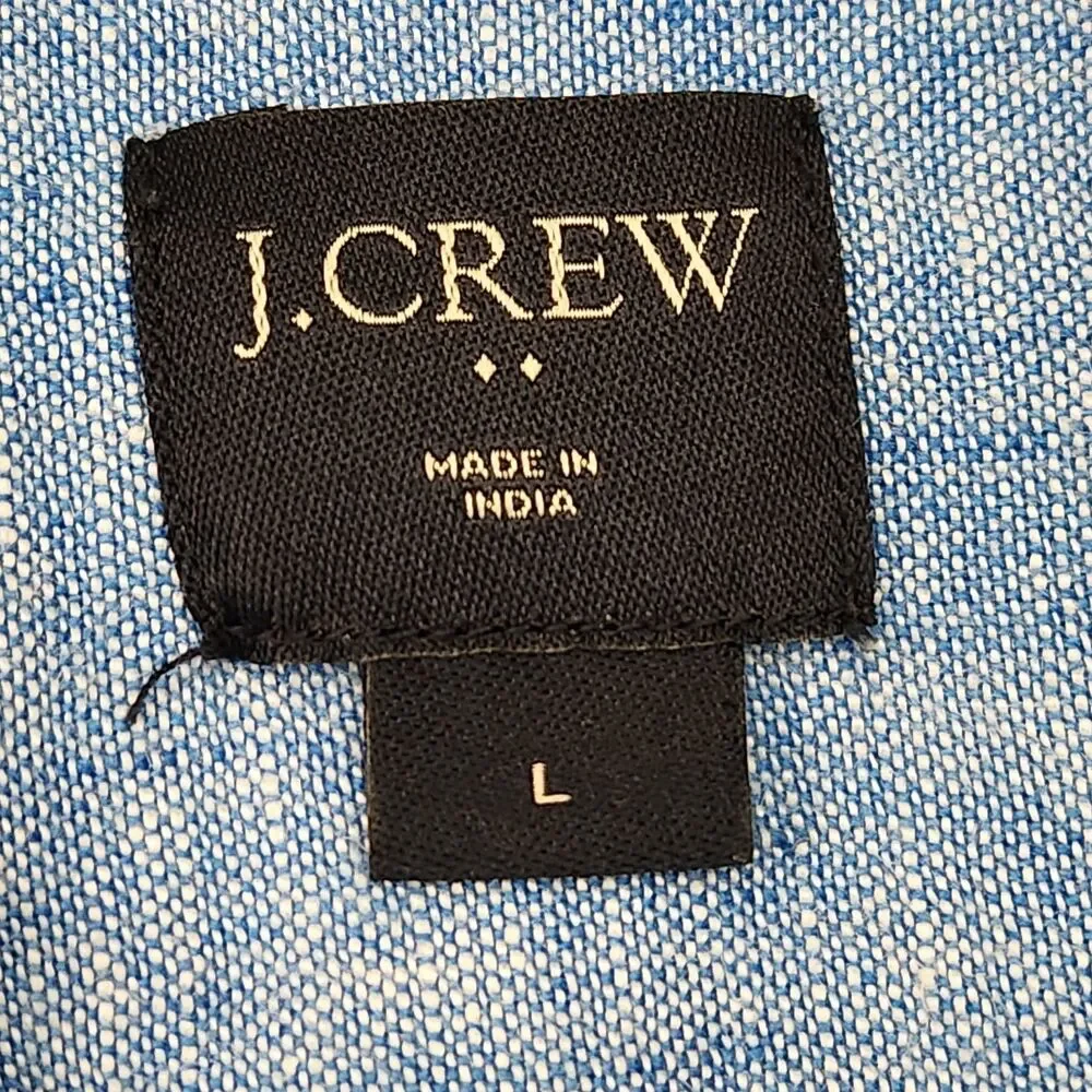 J. Crew 100%‎ Linen Shirt Men's Size Large Blue Short Sleeve Button Down Pocket
